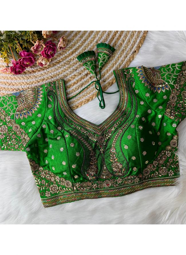 Italian Silk Green Bridal Wear Embroidery Work Readymade Blouse